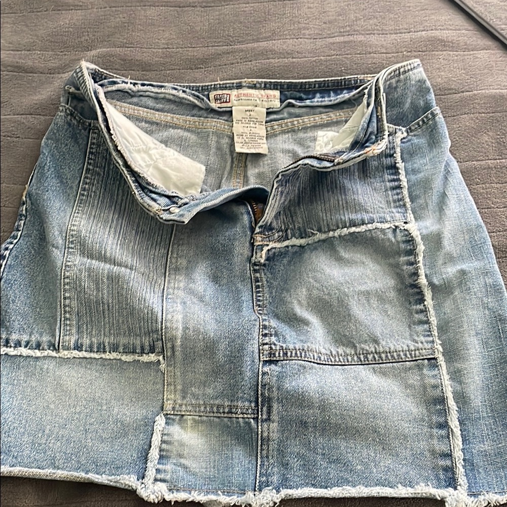 Faded Glory Blue Asymmetrical Cut Out Mini Skirt